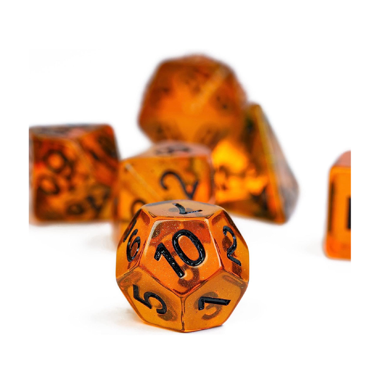 UDIXI 7PCS DND Dice Set Filled with Aurora Powder Orange D&D Dice for Dungeons and Dragons