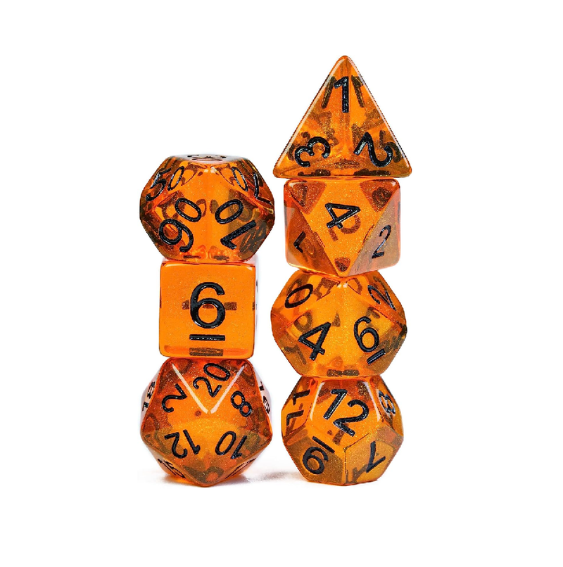 UDIXI 7PCS DND Dice Set Filled with Aurora Powder Orange D&D Dice for Dungeons and Dragons