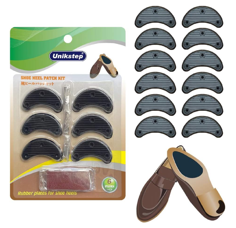 Unikstep 6 Pairs Shoe Heel Plate Tap, Shoe Heel Side Worn Repair Rubber Patch, Replacement Kit