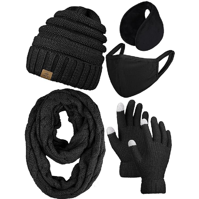 URATOT 5 Pieces Warm Winter Outdoor Set Including Knitted Hats Scarf Beanie