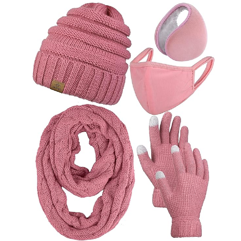 URATOT 5 Pieces Warm Winter Outdoor Set Including Knitted Hats Scarf Beanie
