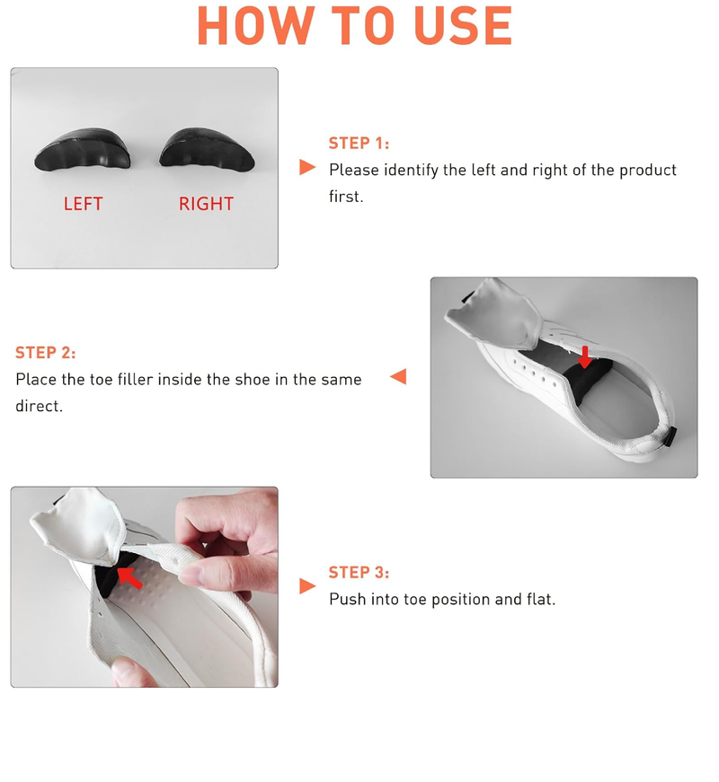 UamGlsob 3 Pairs Shoe Filler Inserts, Toe Cushion Inserts That Make Shoes Fit,