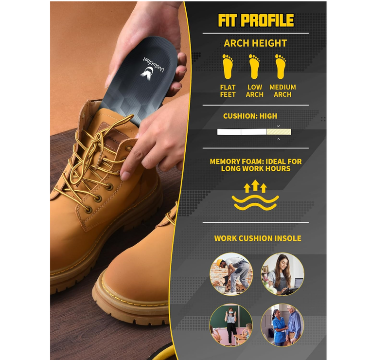 Work Boot Insoles for Men Standing All Day - Memory Foam Comfort Cushion Anti-Fatigue Inserts,