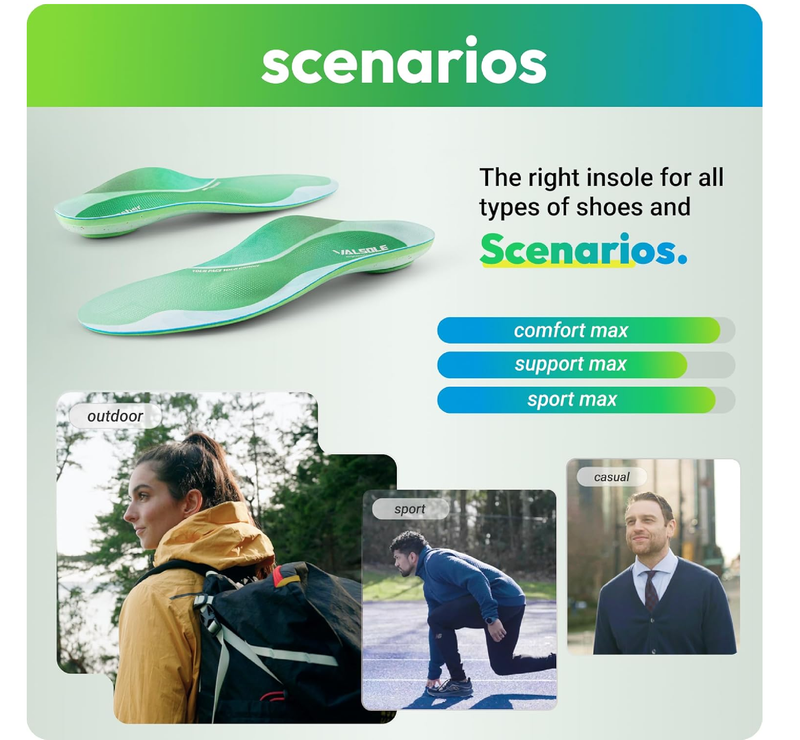 VALSOLE Comfort Insoles for Men Women - Insoles for Running Shoes