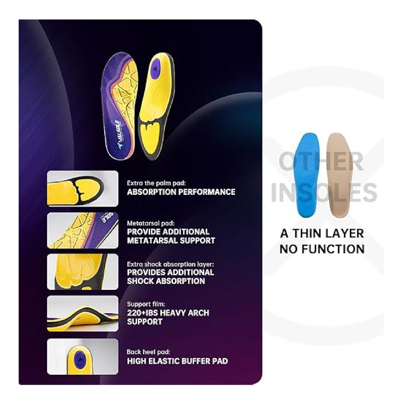 VALSOLE Heavy Duty Support Pain Relief Orthotics - 220+ lbs Plantar Fasciitis High Arch Support Insoles for Men Women