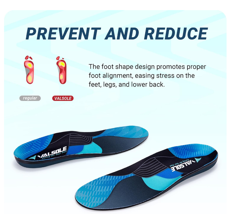 VALSOLE Comfort Insoles for Men Women - Arch Support Orthotics Inserts