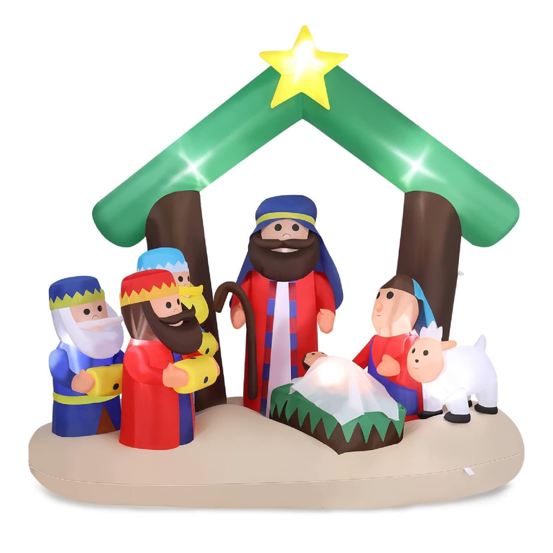 VINGLI 6.5ft Tall Christmas Nativity Set Inflatable Outdoor Decoration, Blow Up Outside Nativity Scene Yard Decorations with Secure Stakes, Electric Blower Fan for Indoor Home Garden Decor