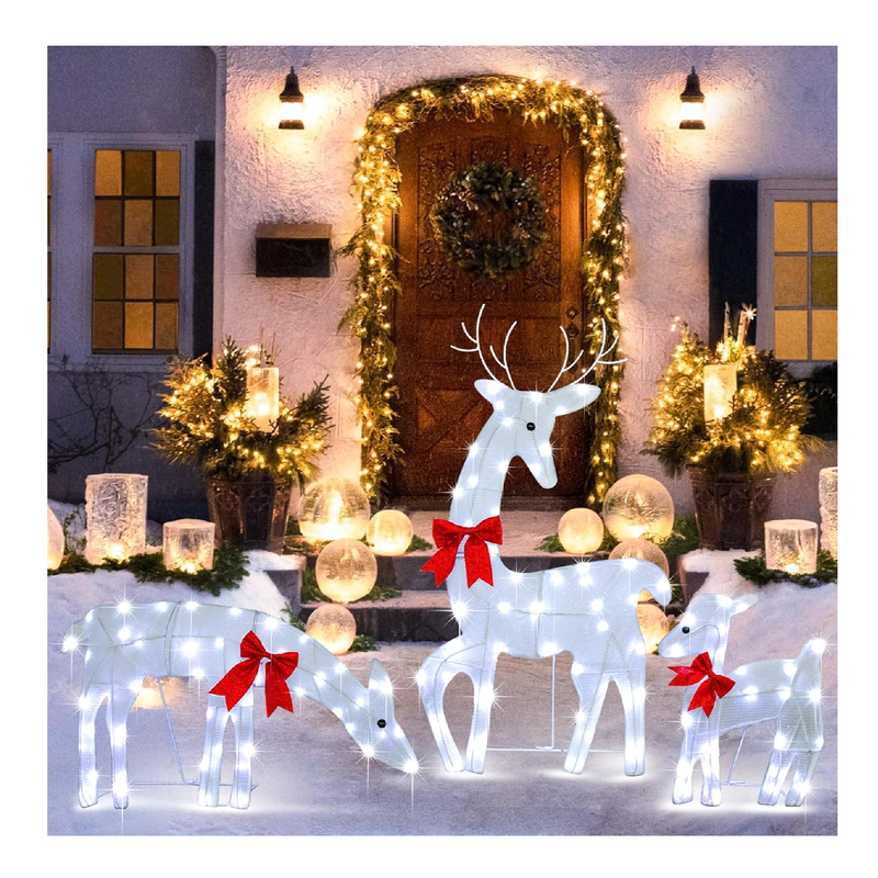 weillsnow Reindeer Christmas Decoration Lights Up Deer Family, 3-Piece Set 2D Waterproof Plug in Reindeer for Yard Patio Lawn Garden Party Decor