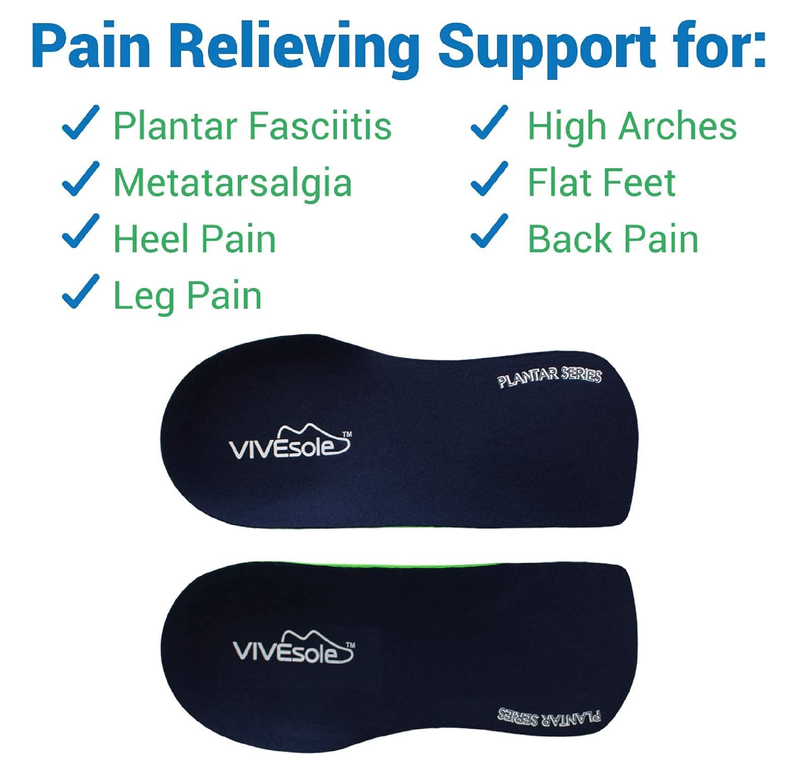 ViveSole 3/4 Plantar Fasciitis Insoles for Women and Men - Orthopedic Inserts