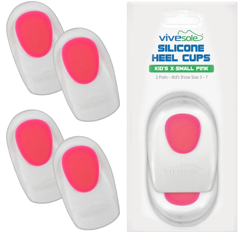 ViveSole Heel Cups for Kids for Pain Relief (2 Pairs) - Gel Cushions for Severs Disease, Plantar Fasciitis,