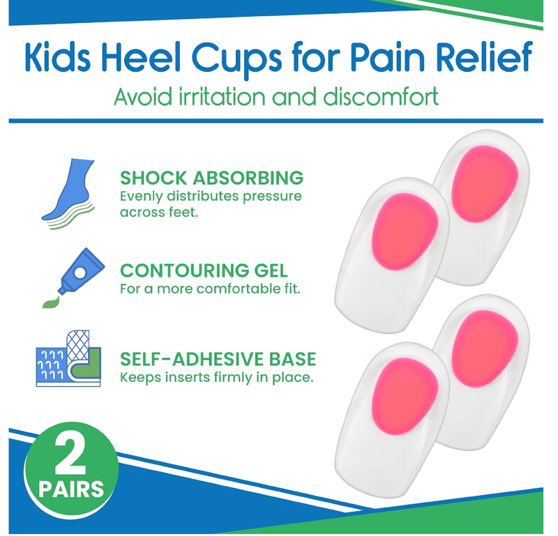 ViveSole Heel Cups for Kids for Pain Relief (2 Pairs) - Gel Cushions for Severs Disease, Plantar Fasciitis,