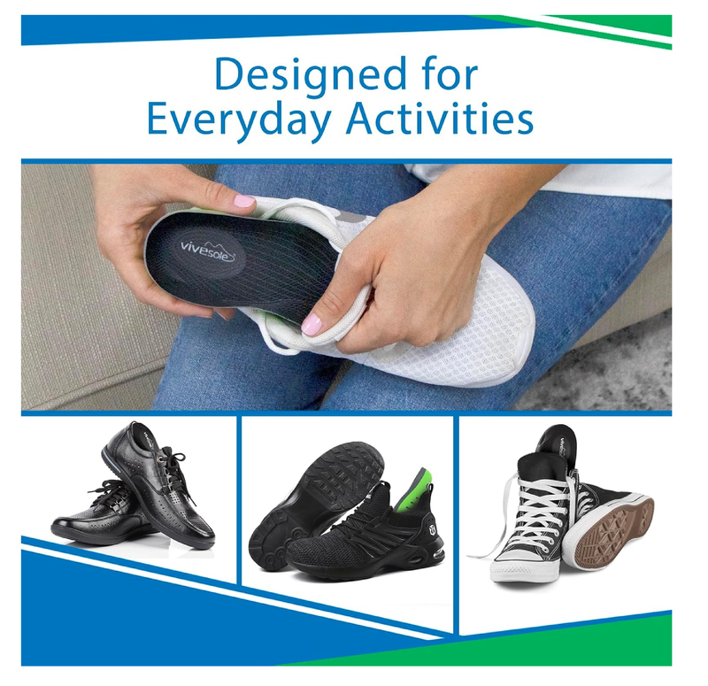ViveSole High Arch Support Inserts for Men & Women - 200lbs Gel Shoe Insoles