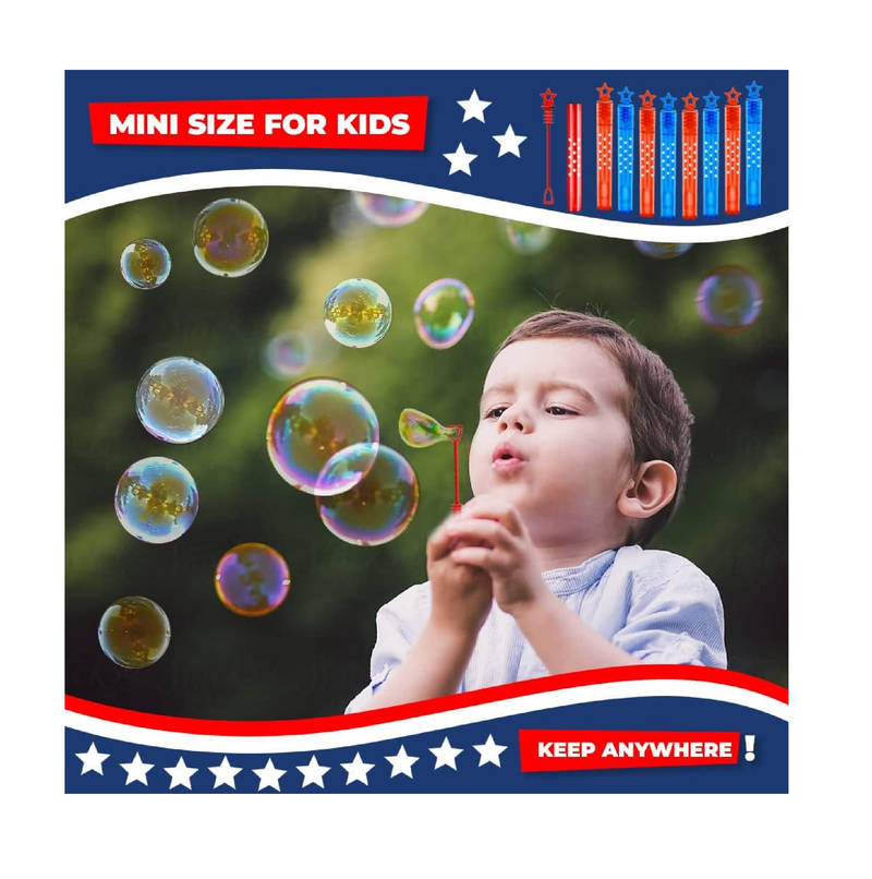 VKTEN 32Pcs 4th of July Mini Bubble Wands Patriotic Red White Blue Bubbles for Kids Independence Day Party Favors Patriotic Decorations