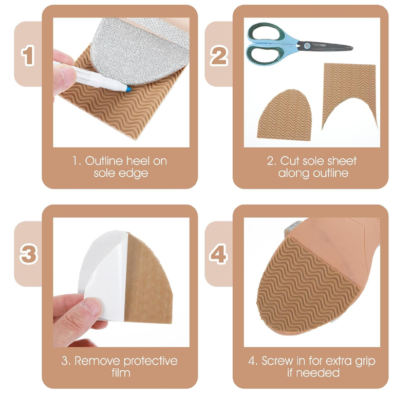 Boot Heel Replacement - Shoe Heel Pads 4-Pack, Anti Slip Repair Kit with Adhesive Cushion Stickers for Leather Shoes Women Men