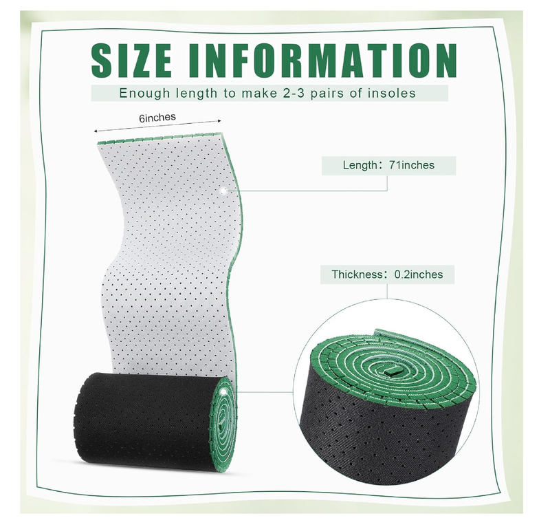 DIY Self Cut Foam Insole Foam Inserts for Shoes Sweat-Absorbing Sports Insoles No Slipping Thin Insole for Women Man, 71 x 6 Inches