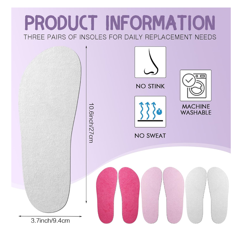 3 Pairs Shoe Insole for Clog Garden Shoe Liner Washable Barefoot Insert