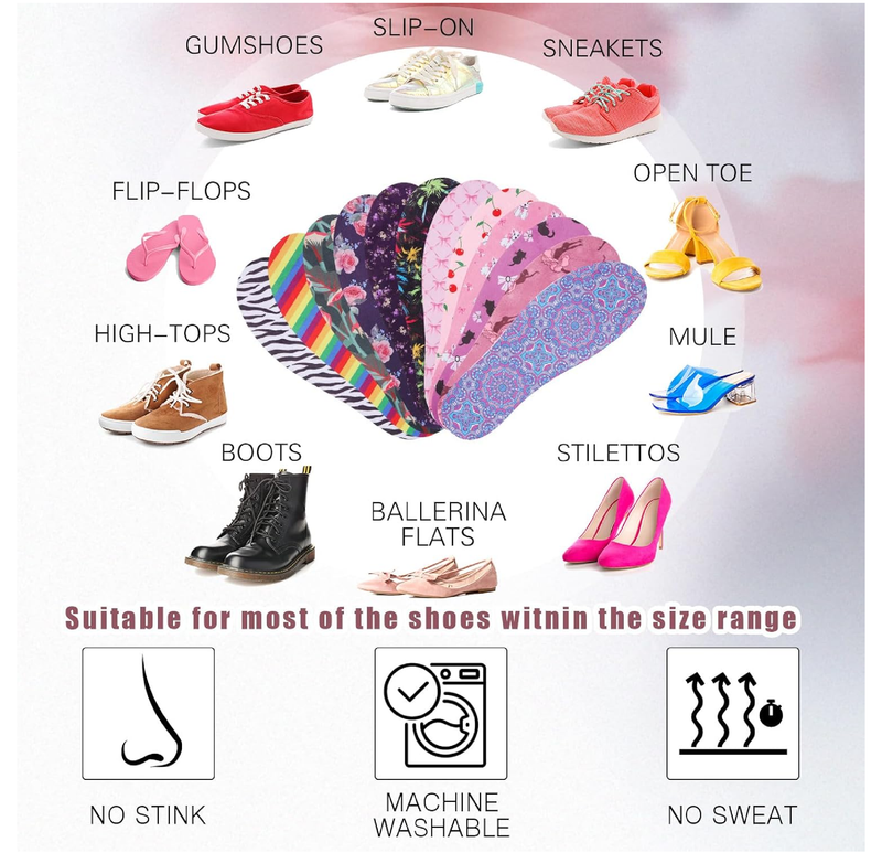 12 Pairs No Show Socks Sockless Shoe Liner Washable Barefoot Shoe Insoles No Slipping Inserts for Women Man