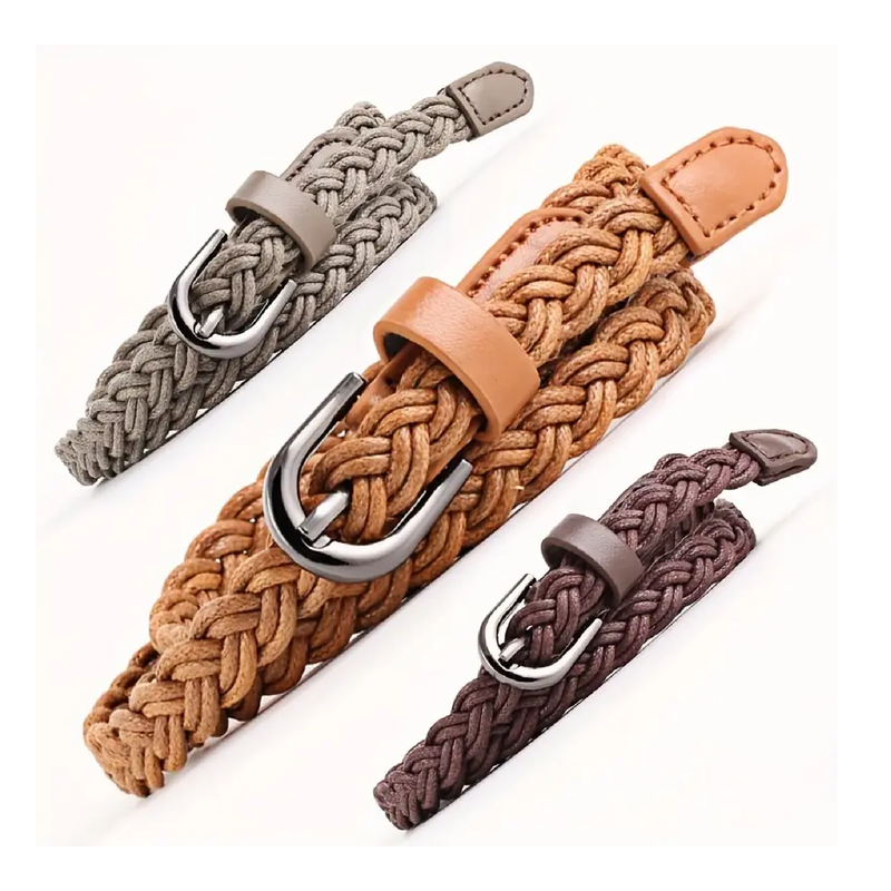 Vintage Braided Boho Belt Oval Metal Buckle Girdle Women Trend Punk Dress Belts Dress Pants Accessories