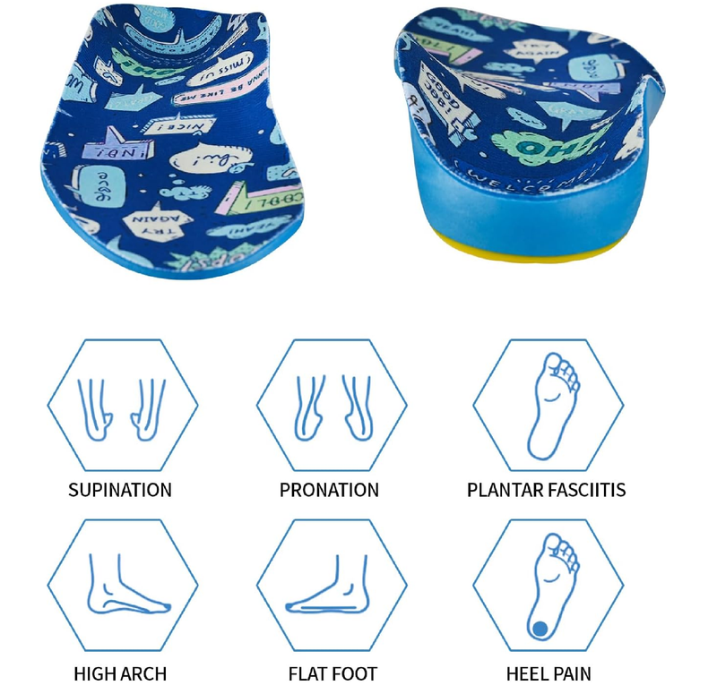 Kids Insoles for Over-Pronation Soft PU Foam Orthotics Relieve Plantar Fasciitis Flat Foot Child Inserts Gel Heel Cushion