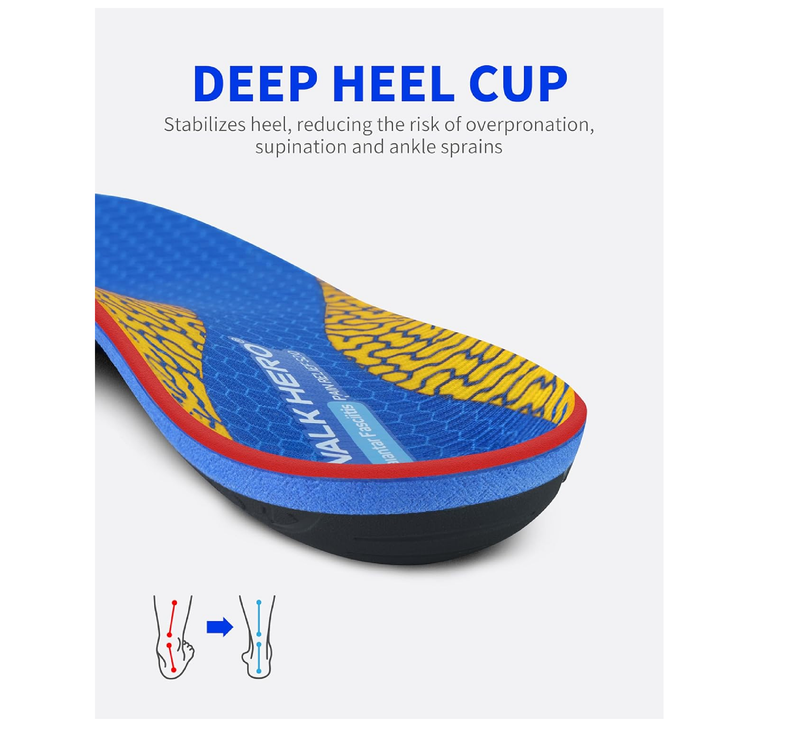 WalkHero Plantar Fasciitis Relief Inserts for Men Women - Arch Support Insoles