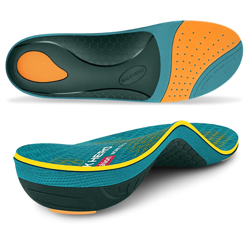 WalkHero Work Orthotic Inserts,220+lbs Plantar Fasciitis Insoles for Men Women,Arch Support Inserts for Heel Pain Relief,