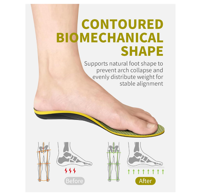 WalkHero Heavy Duty Arch Support Inserts,220+ lbs Plantar Fasciitis Insoles for Men Women,Pain Relief Orthotic Insert for