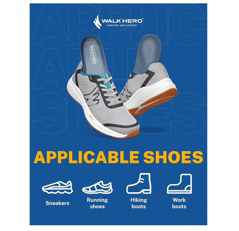 Walkhero Plantar Fasciitis Pain Relief Insoles High Arch Support Orthotic Shoes Inserts,