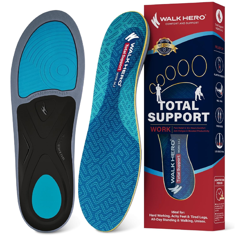 WalkHero Work Insoles Reduce Fatigue, 220+lbs Plantar Fasciitis Orthopedic Inserts Relieve Pain, Work Boot Orthotics Insoles