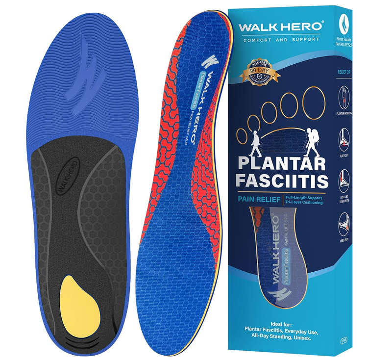WalkHero Plantar Fasciitis Relief Inserts for Men Women - Arch Support Insoles