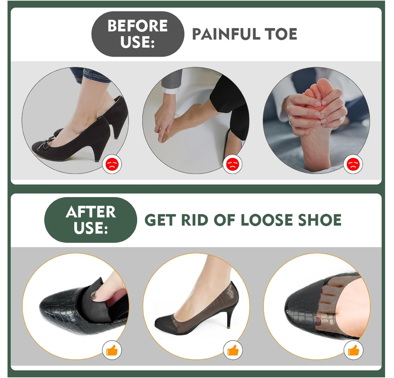 6 Pairs Shoe Filler Inserts for Women, Toe Cushion Fillers Make Shoes Fit, Heel Comfort Pads,