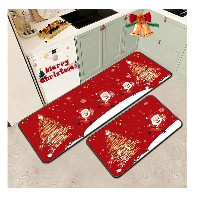 WDEHPBZ Christmas Kitchen Rugs Set of 2 Christmas Decoration, Winter Home Decor Low Christmas Kitchen Mat Non Skid Washable Profile Kitchen Rugs for Floor(16x59&16"x24")