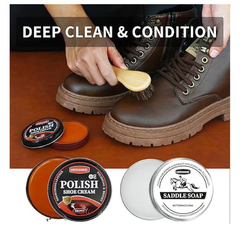Black Brown Shoe Polish Kit Leather Boot Shoe Shine Kit Conditioner Cream Wax Care Clearner for Men Women