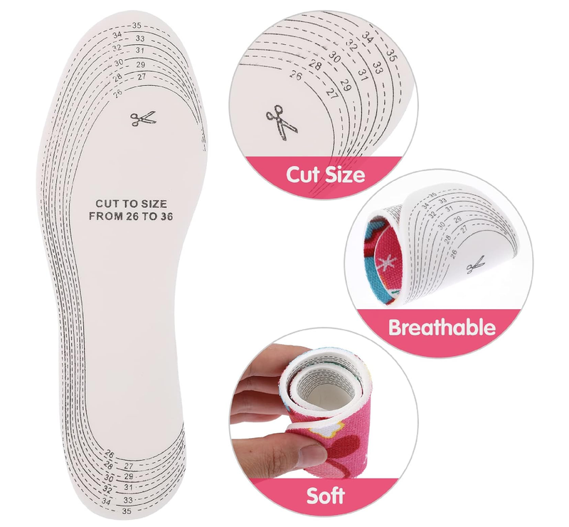 3 Pairs Shoe Insoles for Kids Memory Sponge Shoe Inserts Kids Heel Grips Soft and Breathable Child Size Insoles