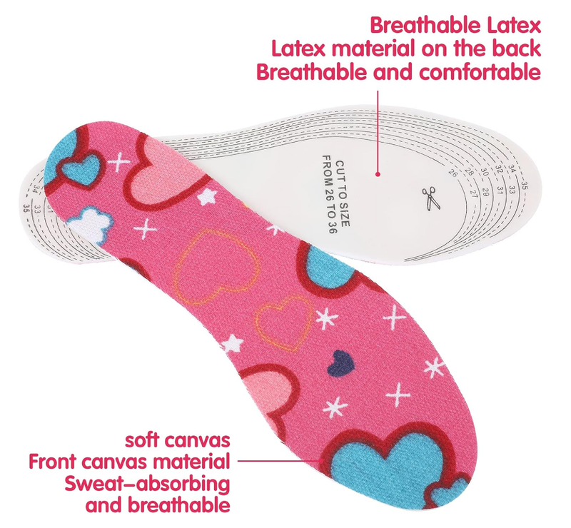 3 Pairs Shoe Insoles for Kids Memory Sponge Shoe Inserts Kids Heel Grips Soft and Breathable Child Size Insoles