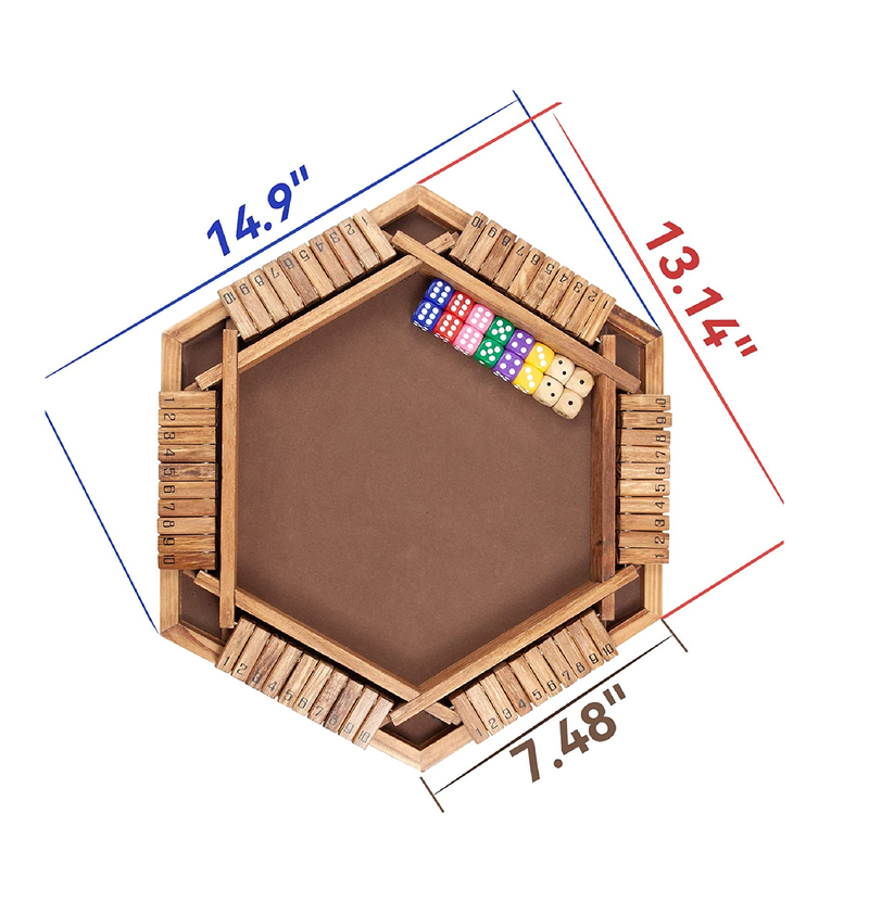 WOOD CITY Shut The Box Game Wooden for 2-6 Players Close The Box Math Game for Kids Adults with 16 Dice 6 Way Tabletop Quick Board Game for Family Friends 3+ Years Old in Classroom Party or Pub