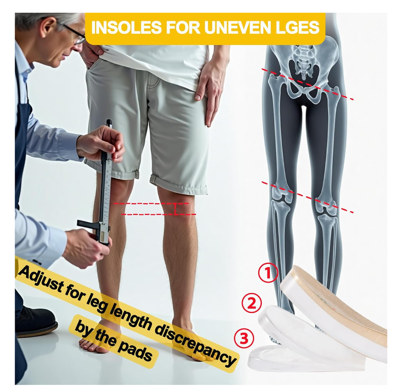 Adjustable Height Increase Insoles for Women Men 3 Layers Gel Heel Lift for Leg Length Discrepancy,Heel Pain,Spurs,Achilles Tendinitis,