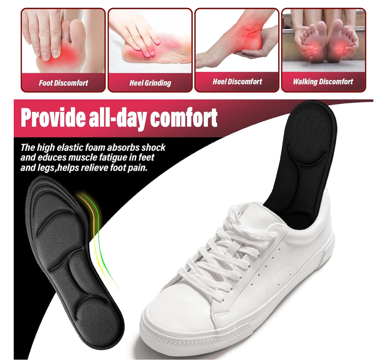 2 Pairs High Heel Inserts Women, Arch Support Insoles Breathable with Memory Foam,