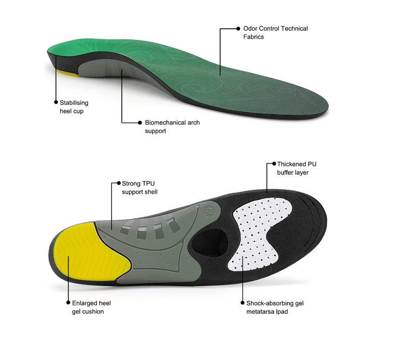 Walkomfy Heavy Duty Support Plantar Fasciitis Insoles Arch Support Orthotic Inserts for Big & Tall Men Women,