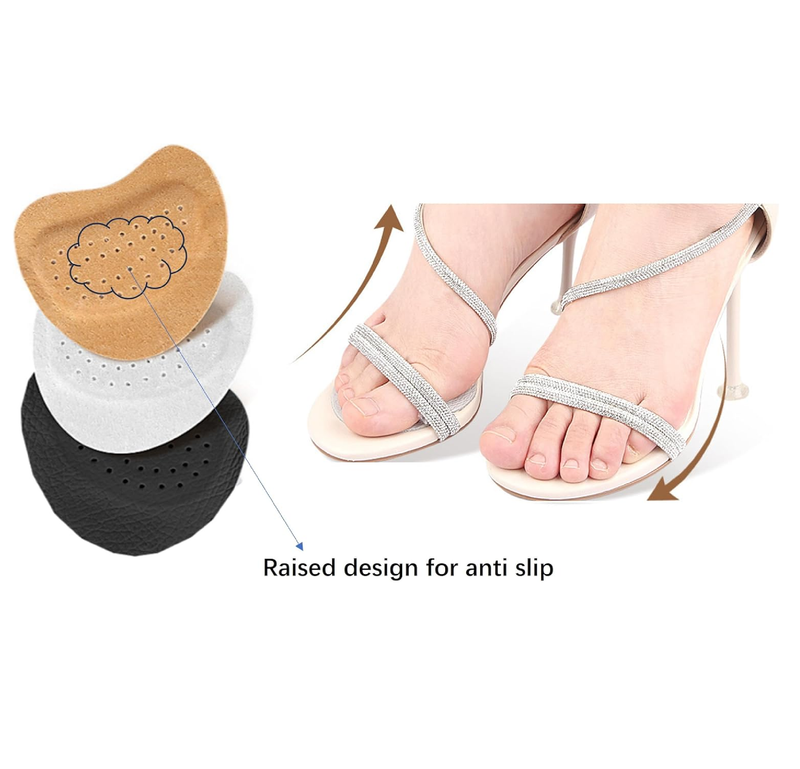 3 Pairs Leather Ball of Foot Cushions for Women, Non-Slip Comfort Foot Pads Shoe Foot Adhesive Protectors