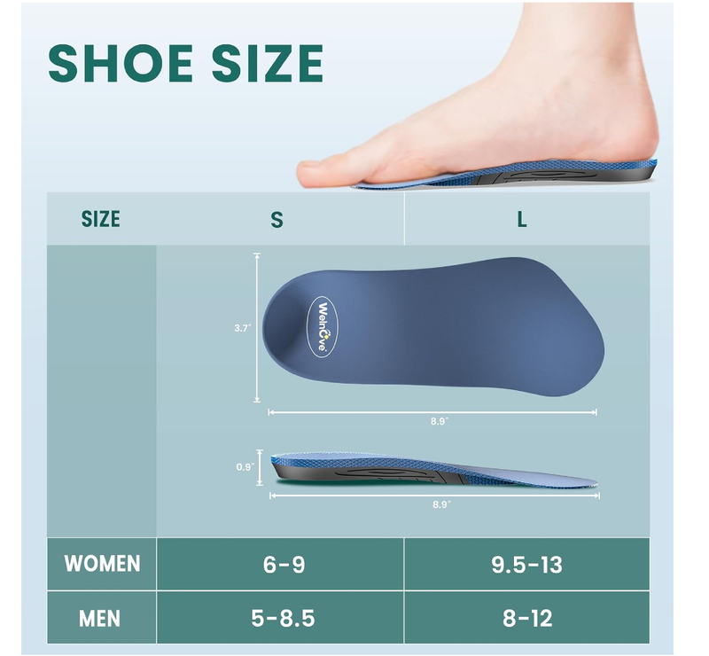 Arthritis Support Insert Insoles for Men - (FSA&HSA) Welnove Reinforced Arch Orthotic Shoe Insoles