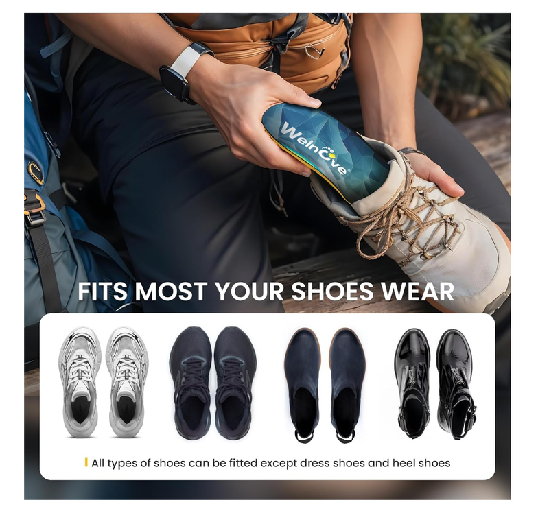 High Arch Support Insoles for Plantar Fasciitis - FSA/HSA Eligible - Welnove Comfort Work Boot Insoles