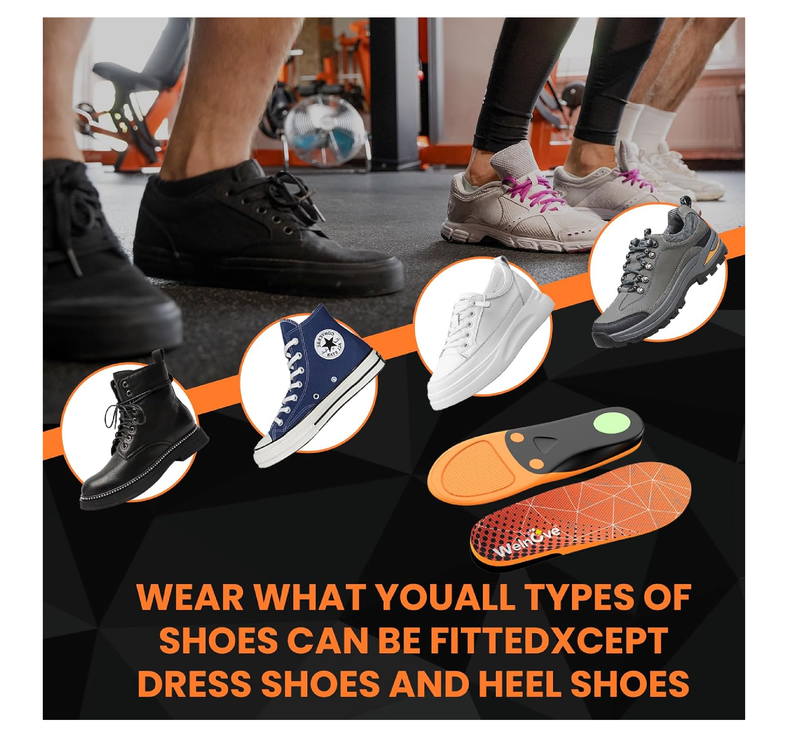 Welnove Heavy Duty Support Orthotics for High Arch & Flat Feet - Plantar Fasciitis Insoles