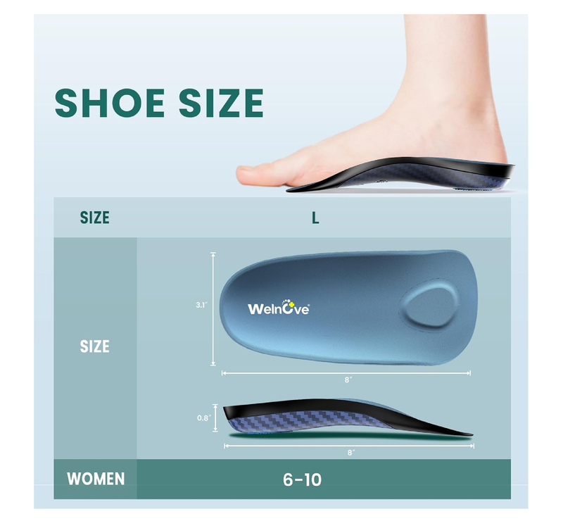 Welnove Plantar Fasciitis Insoles for Women - Arch Support Inserts Shock Absorbing Shoe Inserts