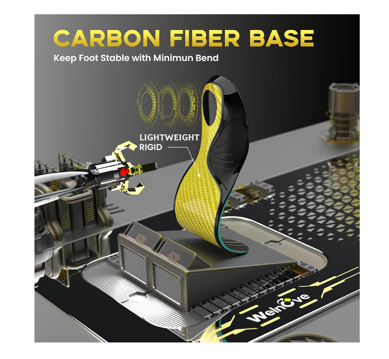 Welnove Carbon Fiber Sports Insoles with Arch Support | Jump Higer & Run Faster Stabilize Better Athletic Insoles
