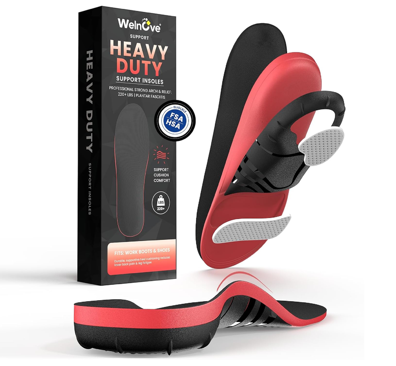 Plantar Fasciitis Insoles for Men Shoe - Welnove 220+ lbs Heavy Duty High Arch Support Insole