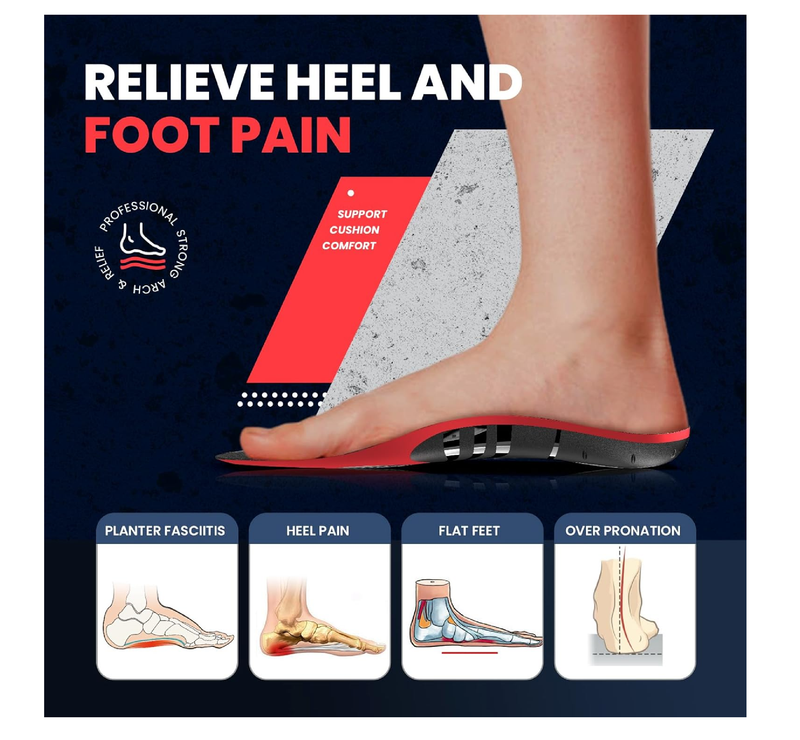 Plantar Fasciitis Insoles for Men Shoe - Welnove 220+ lbs Heavy Duty High Arch Support Insole
