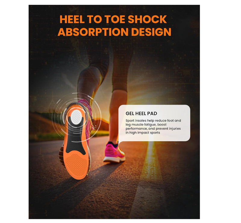 Welnove Performance Running Insoles for Men & Women - Shock Absorption Athletic Shoe Inserts with Low Arch Support,