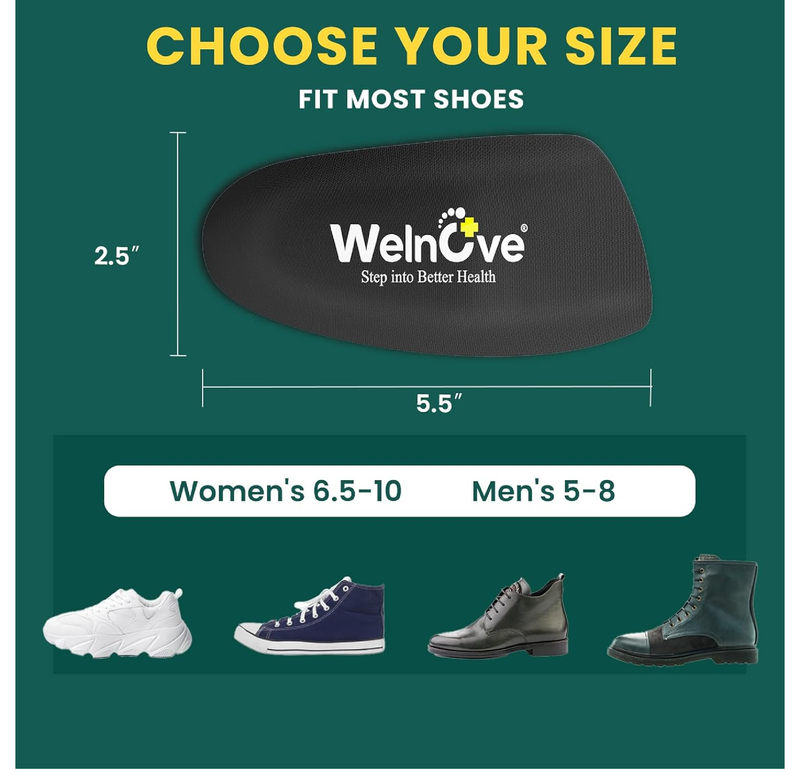 Plantar Fasciitis Heel Inserts for Heel Pain - Welnove 3/4 Shock-Absorbing Anti-Slip Gel Shoe Cushion Cups with Arch Support for Heel Spurs Flat Feet