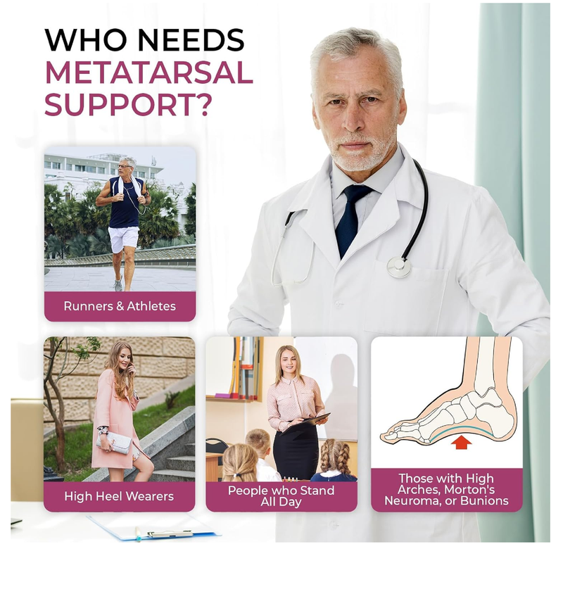 Welnove Metatarsal Pads for Women Men - 4 Pairs Leather Ball-of-Foot Cushions for Forefoot Support