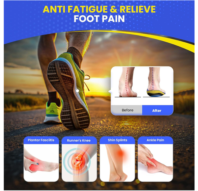 Welnove Running Shock Absorption Insoles for Men & Women - Sport Athletic Shoe Inserts,TPU Arch Support for Stability,